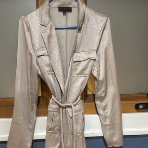 Current Air Metallic Silver Belted Blazer